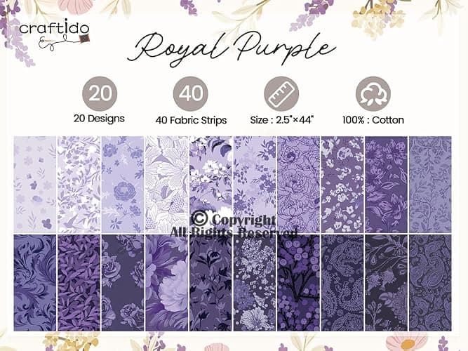 Craftido-18 Options-100% Cotton Jelly Roll Fabric Precut Strips for Quilting, Crafting, and Sewing, 40 Strips 2.5" x 44" Assorted Bundles for Rug, Quilt Project, DIY Craft and Home Decor-Royal Purple thumbnail 4
