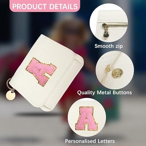 Girls Wallet, Initial Women's Wallets, White Small Wallet for Kids with 5 Card Slots Holder, Personalised Purses Gifts for Girls and Women, Birthday Gift, Christmas Gifts, Travelling Wallets Gift thumbnail 4