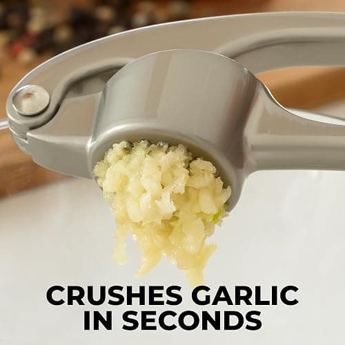 Zulay Kitchen Premium Garlic Press Set - Rust Proof Professional Garlic Mincer Tool - Easy-Squeeze, Easy-Clean with Soft, Ergonomic Handle - Silicone Garlic Peeler & Brush (Silver) thumbnail 6