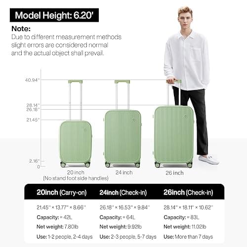 mixi Luggage with Cup Phone Holder Hard Shell Rolling Travel Suitcases with Spinner Wheels, Avocado Green, 26-inch thumbnail 6