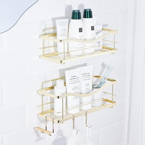 KINCMAX Shower Caddy Organizer - Self Adhesive Wall Shower Shelf - Stainless Steel Bath Shampoo Holder and Storage Rack - Image 1