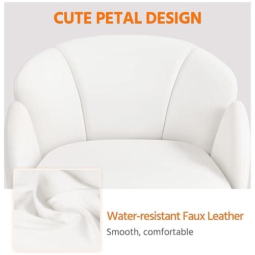 Yaheetech White Desk Chair Vanity Chair with Back Modern Faux Leather Swivel Rolling Office Computer Armchair for Living Room, Bedroom thumbnail 5