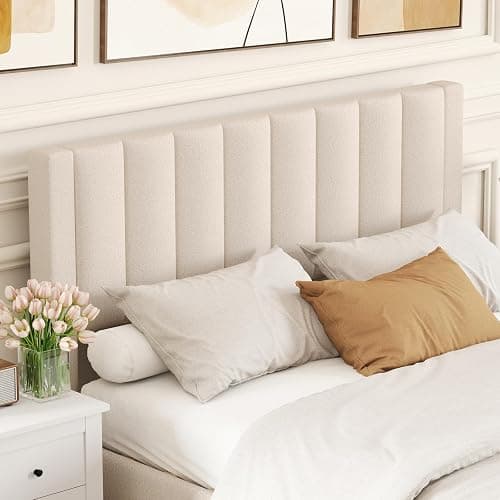 Giantex Queen Size Bed Frame with Storage Drawer, Upholstered Velvet Platform Bed with Vertical Channel Headboard, Wooden Slats Support Mattress Foundation, No Box Spring Needed, Beige thumbnail 9