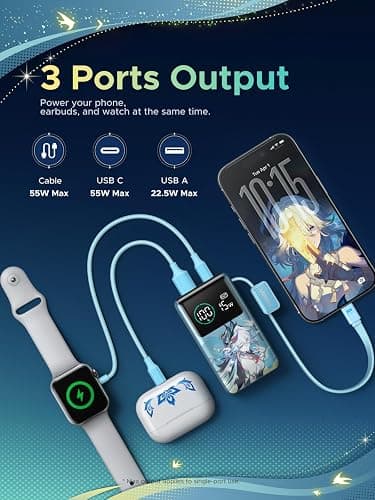 UGREEN x Honkai: Star Rail Edition 10000mAh Power Bank, 55W Portable Charger with Built-in USB-C Cable, 45W Fast Recharge, 3-Port Battery Pack for MacBook Air, iPhone 17, Steam Deck thumbnail 6