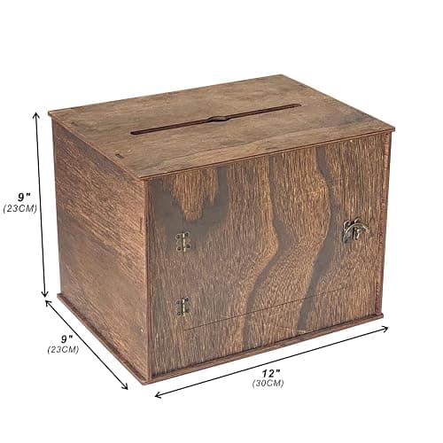 Cregugua Large Card Box 12"x 9"x 9" Rustic Wooden Card box Gifts Card Box for Wedding Birthday Baby Shower Graduation Party thumbnail 2