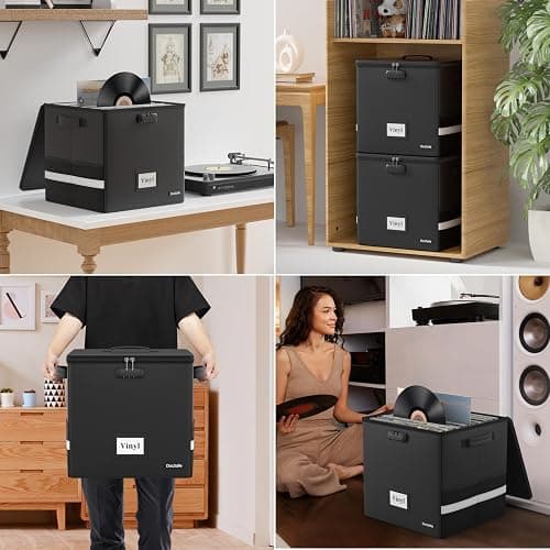 DocSafe Vinyl Record Storage Box with Lock,Fireproof＆Water Resistant Record Organizer Storage for 100+ Single Records(12-inch),Collapsible Storage Crate with Lid&Handles for Valuable Album Collection thumbnail 5