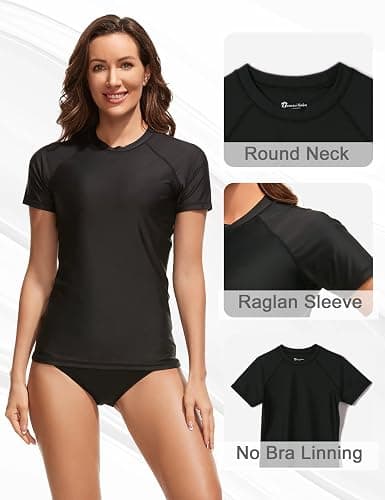 Bonneuitbebe Women's Swim Shirt UPF 50+ Short Sleeve Rash Guard UV Sun Protection Swimsuit Bathing Suit Top thumbnail 4