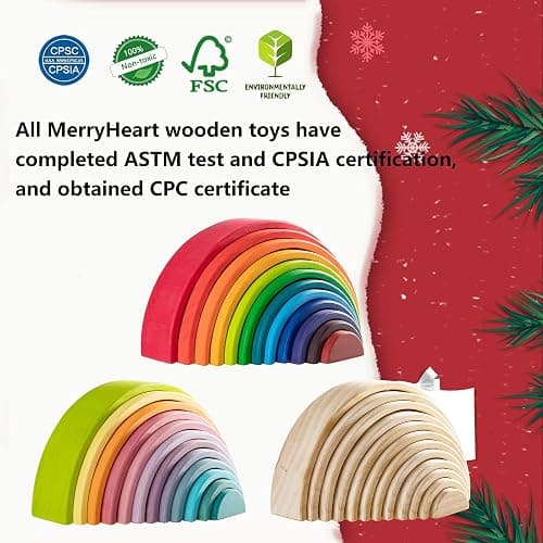 MERRYHEART Wooden Rainbow Stacking Toy, 12 Piece Multicolor Wooden Arch Stacker, Extra Large Pastel Bow Shaped Stacking Toy, Nesting Puzzle Building Blocks Educational Toys for Kids Toddlers thumbnail 7