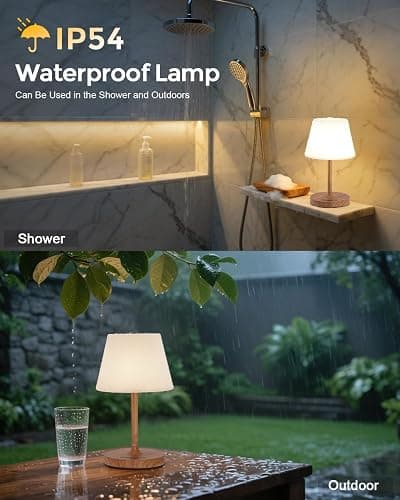 Outdoor Battery Operated Table Lamp, IP54 Waterproof Shower Lamp, 4000mAh Rechargeable Cordless Lamp, 3 Color Temperatures Dimmable, Small Touch Table Lamp for Bedroom, Patio, Camping, Restaurant thumbnail 3