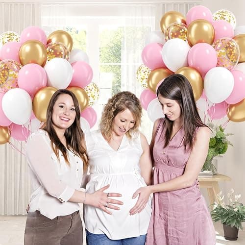 60pcs Pink and Gold Balloons 12inch, Pink and White Balloon with Metallic Gold Confetti Balloons for Baby Shower Wedding Birthday Party Decorations thumbnail 2