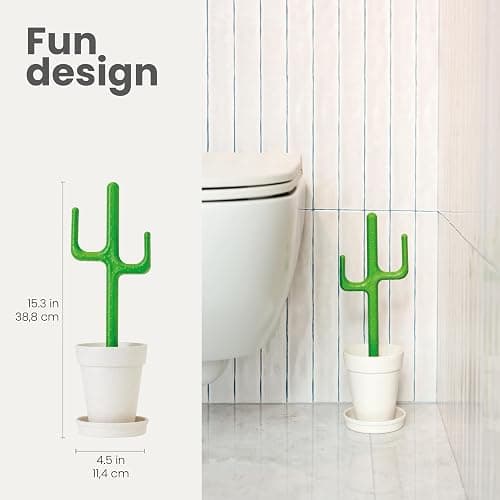 Vigar Cactus Toilet Brush Set, Toilet Brush and Holder Set with Cactus-Shaped Handle, Planter Base and Saucer for Bathroom, Home Cleaning Essentials thumbnail 2