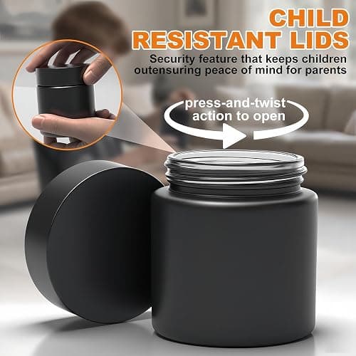 Soluimarex Smell Proof Jar(4 oz),4 Pack Air Tight Herb Container,Thick UV Resistant Jar with Child-Resistant Lid,Black Glass Storage Jars for Coffee/Herb/Tea thumbnail 3