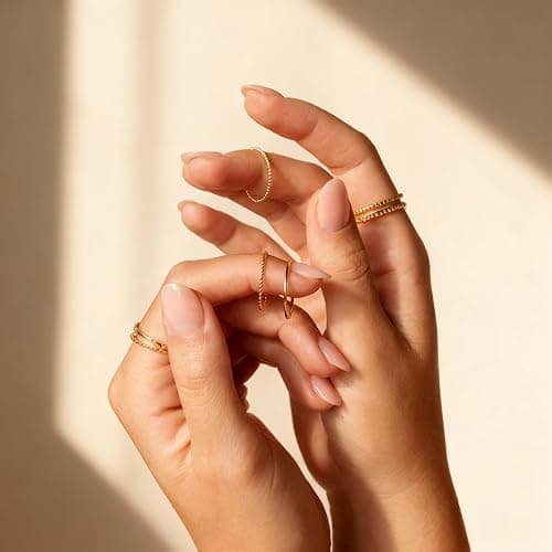 CONRAN KREMIX Waterproof Gold Stackable Rings for Women Non Tarnish,Dainty 14K Gold Plated Thin Thumb Ring Set Trendy Minimalist Rings for Women thumbnail 7
