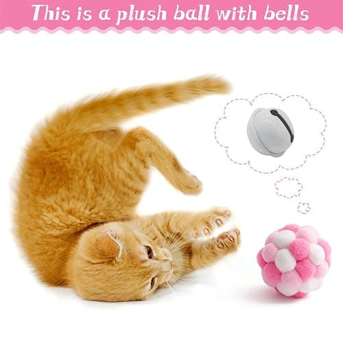 MALLMALL6 10Pcs Cat Toy Set Interactive Cat Toys Pack Including Feather Teaser Wand Cat Springs Mice Crinkle Balls and Pet Bell Balls, Puzzle Toys for Indoor Cats Gift (Pink) thumbnail 3