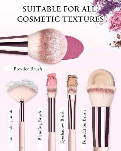 Makeup Brushes with Case, 20PCs Travel Makeup Brush Set, Foundation Concealer Blush Eyeshadow Brush Set Contour Powder Eyebrow Eyelash Brush Kit with Led Light Mirror Holder & 2 Powder Puff-Pink thumbnail 2