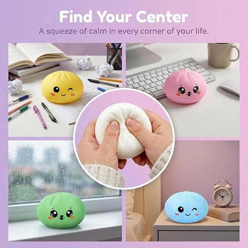 Dumpling Squishy Mystery Box,Dumplings Style Stress Balls for Adults and Kids, Cute Steamer Basket Design with Squeezable Ball Stress Relief Fidget Toys (4 PCS) thumbnail 6