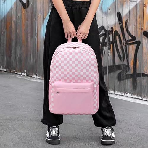 Sugaroom Pink Checkered Backpack with lunch box for Girls with Lunch Box Lightweight School Backpack Kids Bookbags Preschool Primary Elementary Students School Bags Set (Checkered Pink) thumbnail 2