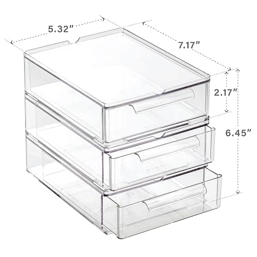 BINO | Clear Stackable Storage Drawers, Small - 3 Pack | Clear Storage Drawers with Built-In Handles | Durable Plastic Organizer Drawer | Modular Stackable Drawer Acrylic Organizer thumbnail 2