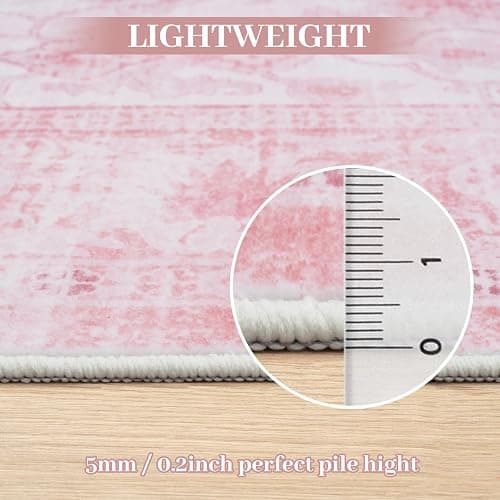 LIVEBOX 8x10 Pink Area Rug for Living Room, Vintage Soft Washable Bedroom Area Rugs, Non-Slip Foldable Floral Rug, Indoor Carpet for Dining Room Nursery Dorm Home Decor thumbnail 6