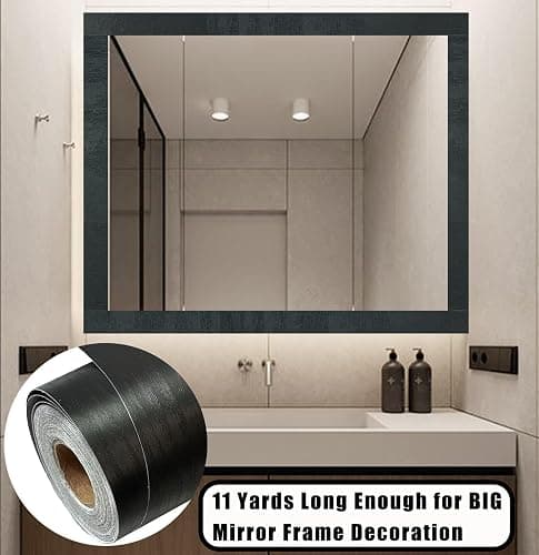 DESOMINOR 32FT Black Border Peel &Stick Black Wood Grain Wallpaper Border Removable Waterproof Bathroom Mirror Frame Sticker (Black, 3.93Inch X 32.8Ft) thumbnail 7