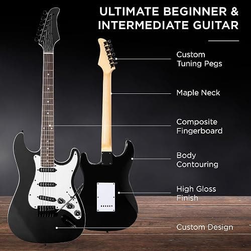 Best Choice Products 39in Full Size Beginner Electric Guitar Starter Kit w/Case, Strap, 10W Amp, Strings, Pick, Tremolo Bar - Jet Black thumbnail 4