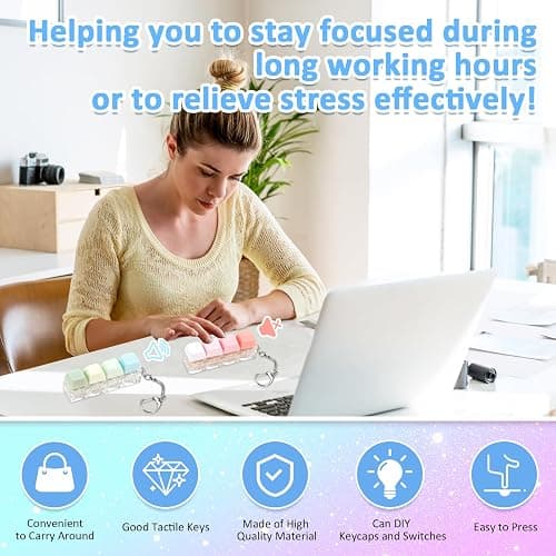 Keyboard Fidget Toys Adults, 2 PCS Fidget Keyboard Keychain Silent Keyboard Clicker Fidget Toy Stress Relief Anxiety Sensory Fidget Toys Colorful Keyboard Fidget Clicker thumbnail 4