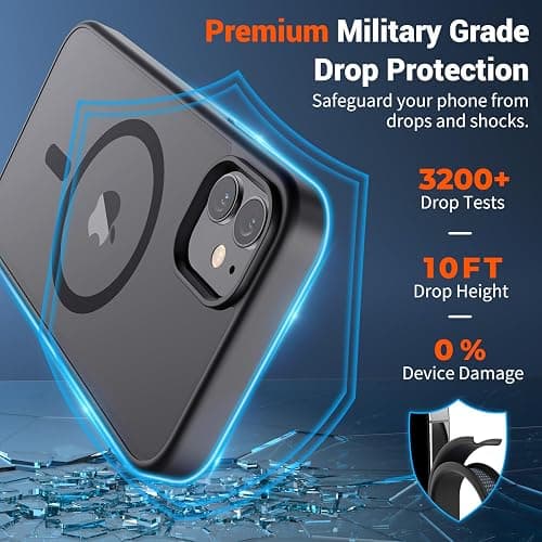 SUPFINE Magnetic for iPhone 12 Case/iPhone 12 Pro Case (Compatible with MagSafe)(Military Grade Drop Protection) Slim Translucent Matte Shockproof with Anti-Fingerprint Phone Case,Black thumbnail 3