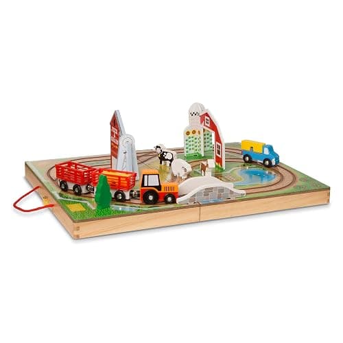 Melissa & Doug 17-Piece Wooden Take-Along Tabletop Farm, 4 Farm Vehicles, Play Pieces, Barn, Grain House Take-Along Pretend Play Toy Barn Toys for Toddlers Ages 1+ thumbnail 4