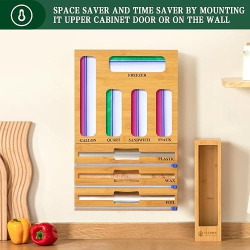 Calmbee 9 IN 1 Storage Bag Organizer for Kitchen Drawer, Bamboo Foil and Plastic Wrap with Cutter, Organizers Compatible Gallon, Quart, Sandwich Snack Size thumbnail 7