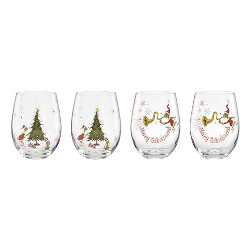 Lenox 896895 Merry Grinchmas Glass Tumblers, Set of 4, Assorted, Christmas Drinkware, Holiday Hosting - Image 1