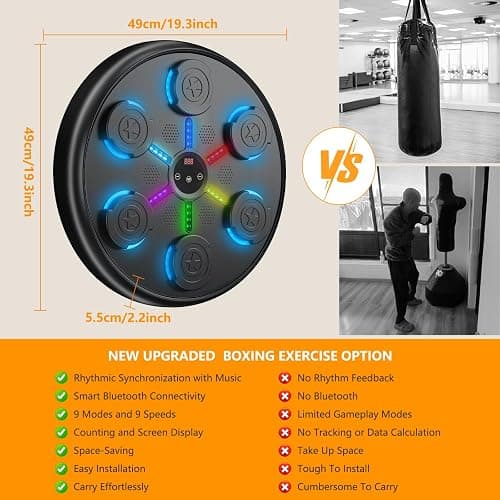 jiaao Music Boxing Machine Smart Bluetooth, Wall-Mounted Punching Target with 9 Modes & Speeds for Home Fitness, Boxing Workouts, Music Lovers, Includes Gloves and Headband thumbnail 5