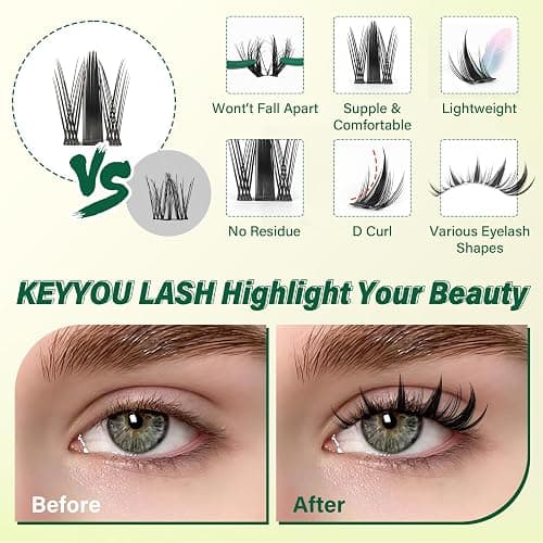 KEYYOU Lash Clusters Kit Manga Lashes Individual Wispy Lash Clusters with 10ml Remover Bond&Seal 10-18mm Eyelash Extension with Spikes D Curl Fairy Style Manga Cosplay DIY at home(F02 Kit) thumbnail 4