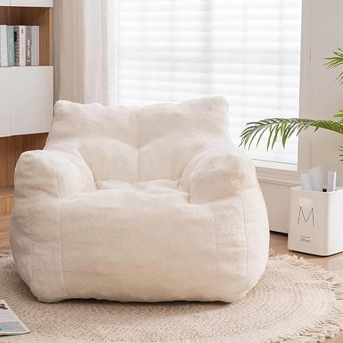 Recaceik Bean Bag Chairs, Tufted Soft Stuffed with Filler, Fluffy and Lazy Sofa, Imperial Lounger Giant Chair for Bedroom, Living Room, White - Image 1