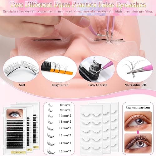 Lashes Kit for Eyelash Extension Beginners 470PCS Professional Lash Mannequin Head Practice Kit with Everything Lash Glue Lash Shampoo Lash Fan, Lash Extension Supplies for Practice Training thumbnail 3