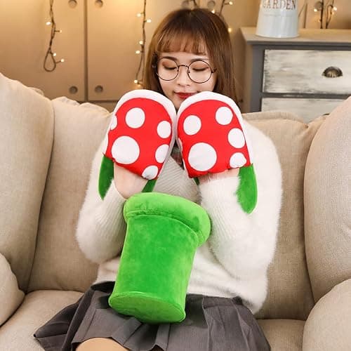 LIN&BABAY Piranha Plants Slippers for Women Men Cute Cartoon Cotton Shoes with Green Pipe Pot Holder Valentine's Day Gifts thumbnail 2