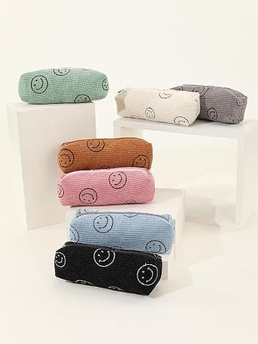 Smile Pencil Case Lightweight Small Aesthetic Pen Case Office College School Storage Bag Pouch Holder Box Organizer Makeup Pouch Cosmetic Bag Cute Pencil Case for Girls Boys Kids (Black) - Black thumbnail 4
