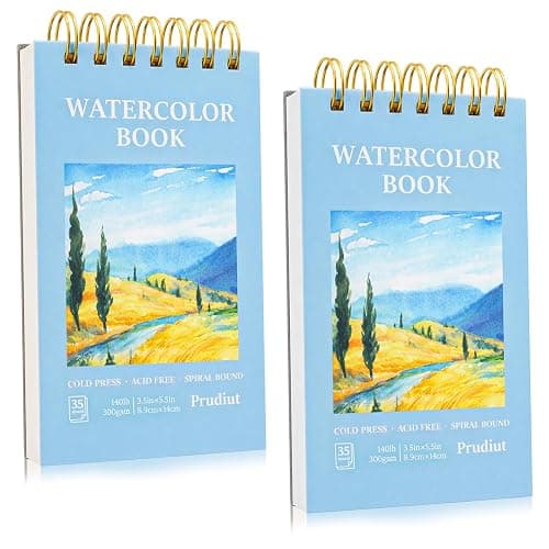 35 Sheets Watercolor Paper Pad 3.5x5.5 Inch, 140 lb/300 GSM Cold Press Water Color Paper Spiral Bound Watercolor Sketchbook for Art Painting Drawing Mixed Media Gifts for Artists Beginners(2 Pack) - Image 1