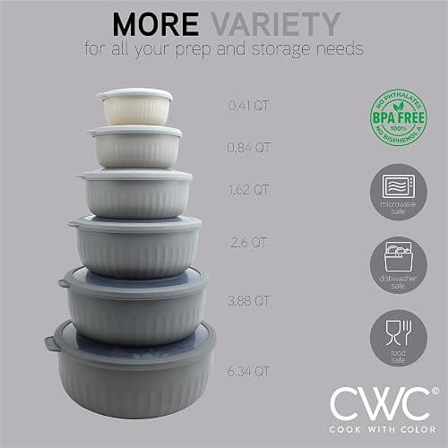 COOK WITH COLOR Prep Bowls with Lids- Wide and Deep Nesting Plastic Small Mixing Bowl Set with Lids, 12 Piece Set - Wide Bowls, Gray thumbnail 4