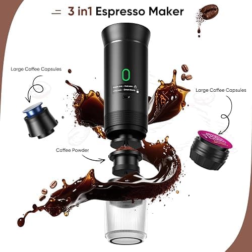 Portable Espresso Machine, Travel Coffee Machine for Camping, Car Self-Heating Coffee Maker with USB-C,Compatible With Ground Coffee & NS Capsules, Portable Espresso Maker for RV, Home, Hiking thumbnail 2