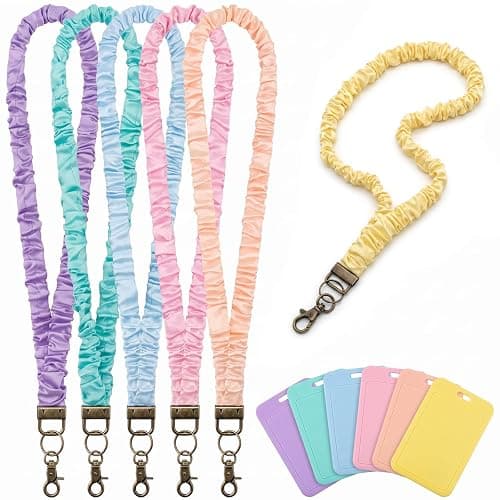 Droxurenth 6PCS Teacher Scrunchie Lanyard with ID Badge Holder for Women | Cute Retractable Neck Lanyard for Nurses School Office, Back to School Gift - Image 1
