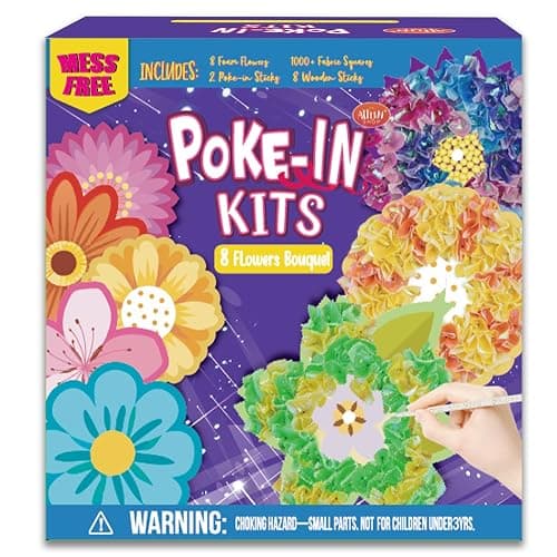 ATFUNSHOP 8 Packs Poke in Crafts Art Kits Flower Bouquets, Mess Free Kids' Paper Craft Kits Activity, 4 5 6 7 8 9 Years Old Girls Birthday Gifts - Image 1