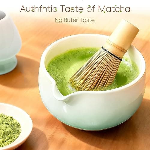 HUSHHAVN Matcha Whisk Set, Ceramic Matcha Set Includes Bowl & Holder, Bamboo Whisk (Chasen), Scoop, Spoon and Sifter, 6PCS Matcha Kit Covers Everything Needed for Making Matcha (Green) thumbnail 3