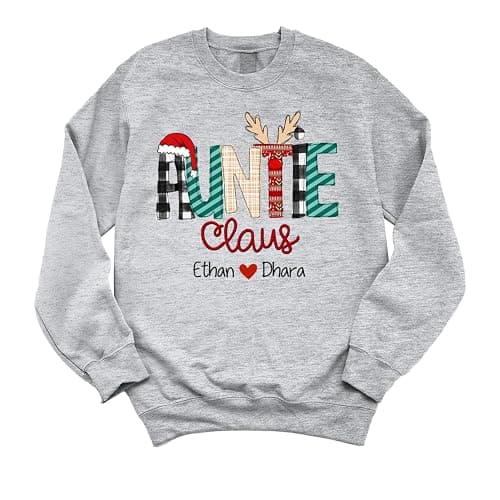GODMERCH Aunt Claus Personalized Aunt Nickname with Kid Names Sweatshirt, Custom Aunt Gift, Christmas Women Sweater thumbnail 6