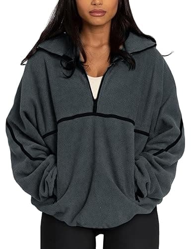 Yimoon Women's Oversized Sweatshirt Quarter Zip Fleece Pullover Casual Long Sleeve Loose Fall Fuzzy Tops Jacket Pockets - Image 1