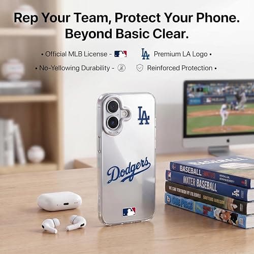 KOYOEY MLB Los Angeles Dodgers Phone Case, Shockproof Protective Cover for iPhone 16, Silver-Plated Back with Raised Camera Protection, LA Dodgers Gift thumbnail 5