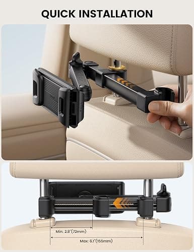 Lamicall Car Headrest Tablet Holder, Foldable Clip, Lockable | Tablet Mount for Car Backseat, Car Accessories for Kids, for iPad Pro, Air, Mini, Galaxy Tab, Fire HD, 5.4-13" Tablets thumbnail 7