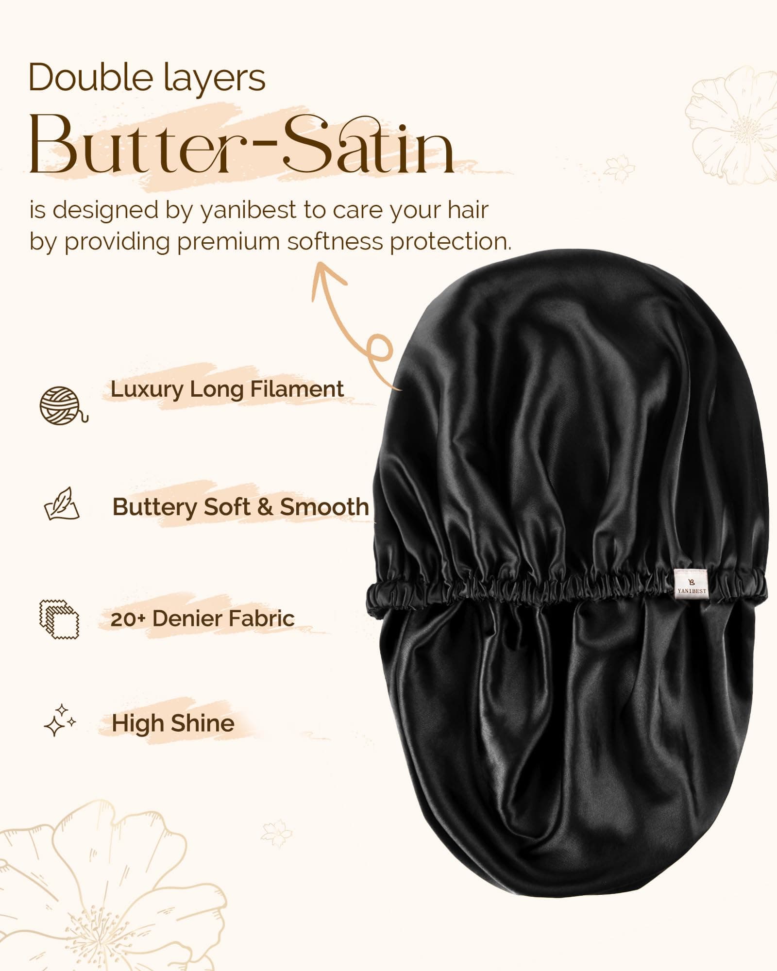 Satin Bonnet Sleep Bonnet Cap - Extra Large, Double Layer, Reversible, Adjustable Satin Cap for Sleeping Hair Bonnet … thumbnail 2