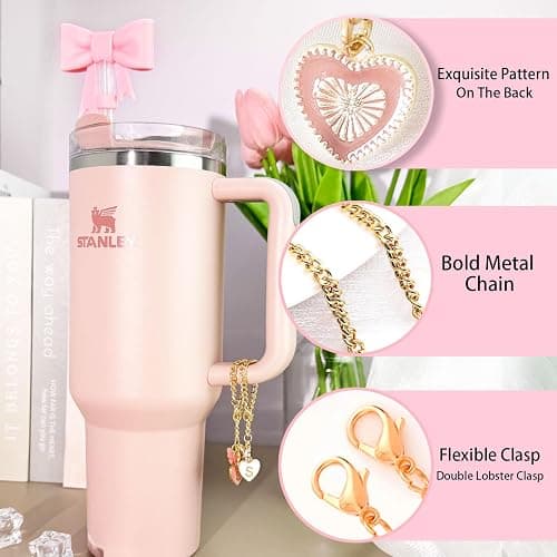 LUHOHI Pink Bow for Stanley Straw Topper- 3pcs Cute Cup Bow Straw Cover Silicone Cap 10mm with 2pcs Initial Letter Charms Name Id Personalized Accessories 40/30 Oz Tumbler Water Bottle Cups S thumbnail 5