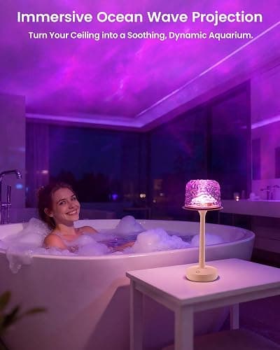 Yoomue Waterproof Shower Lamp with Ocean Wave Projector for Bathroom, Cordless Rechargeable Bath Light with 16 Color Changing,Table Lamp with Soft 360˚Glow for Bathtub, Night Shower & Relaxing Dating thumbnail 5