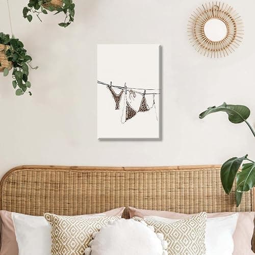 Leopard Bikini Poster Trendy Preppy Beachy Wall Art Coastal Aesthetic Canvas Print Cheetah Bikini on Clothesline Summer Painting Picture Girly Room Dorm Beach Bathroom Decor 12x18inch Unframed thumbnail 4